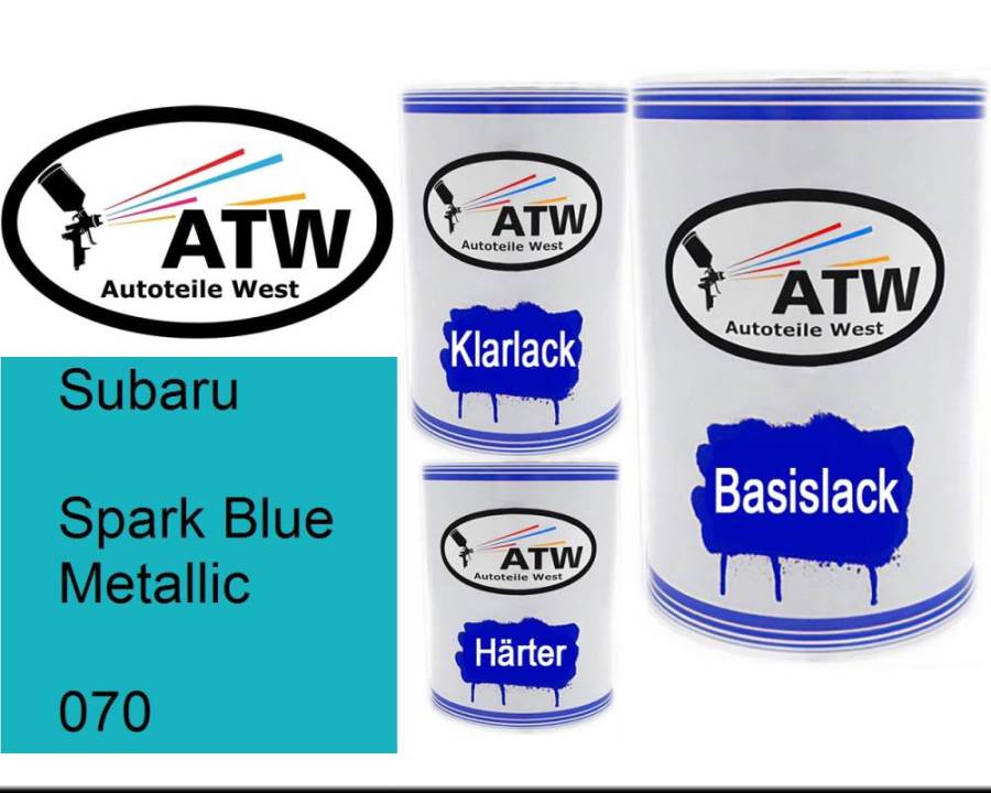 Subaru, Spark Blue Metallic, 070: 500ml Lackdose + 500ml Klarlack + 250ml Härter - Set, von ATW Autoteile West.
